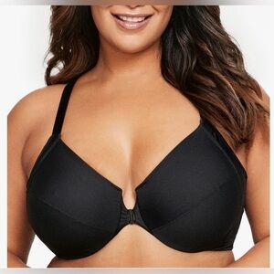 Glamorise Wonderwire Size 42C black racerback underwire front‎ clasp bra. #1247